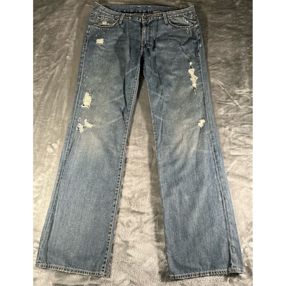 Monarchy Atlier Jeans 38x333 Bootcut Blue Embroidered Pockets Y2K‎ Distressed